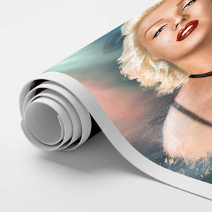 Lienzo de algodón enrollado sin montar de Marilyn Monroe en tonos pastel, sobre fondo blanco